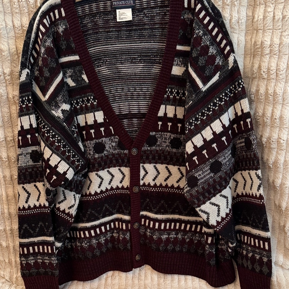 Vintage Private Club Men's Patterned Cardigan Sweater